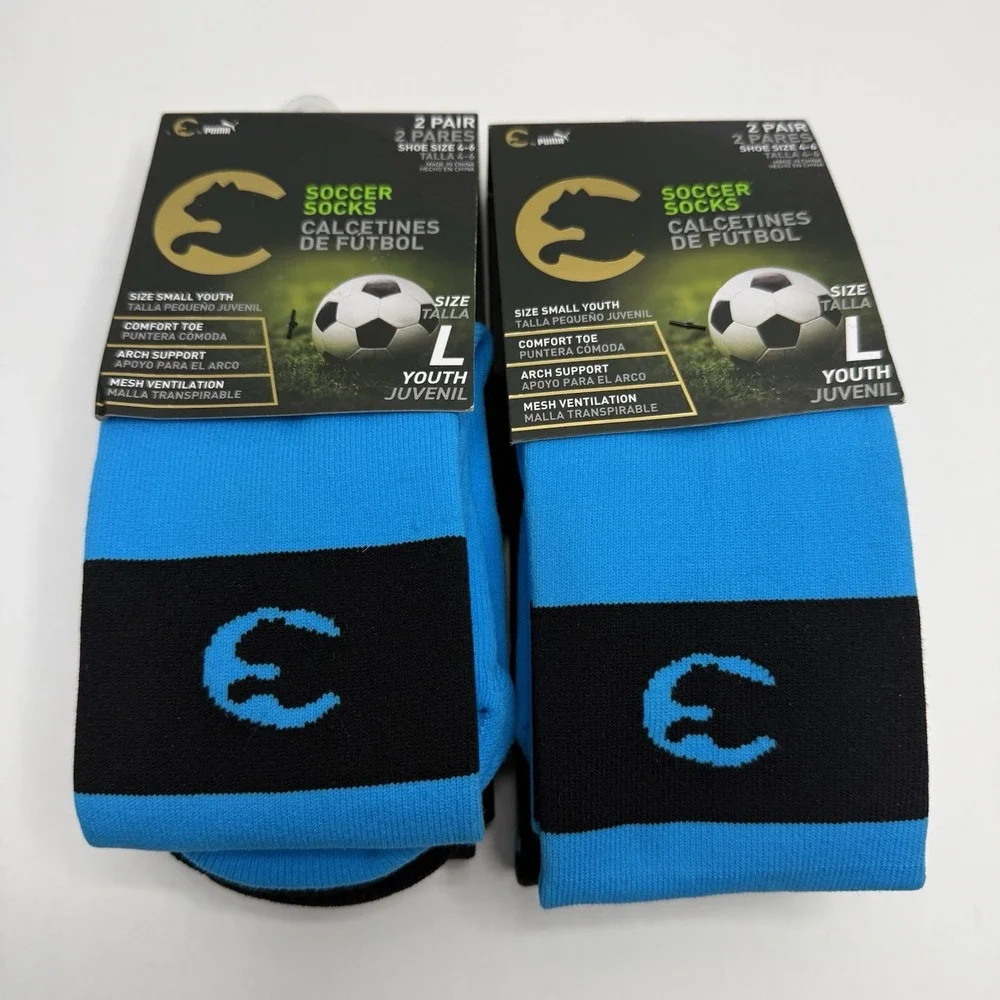Puma Youth Soccer Socks Size L 4 Pairs Blue Black Crew 4-6